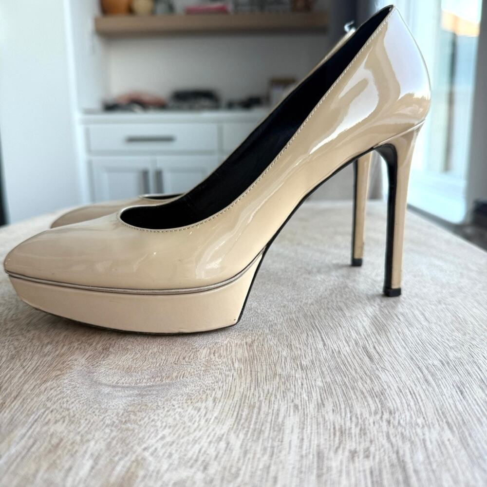 SAINT LAURENT Paris‎ Platform Heels Nude Patent Leather Size 37.5 Italy Glam